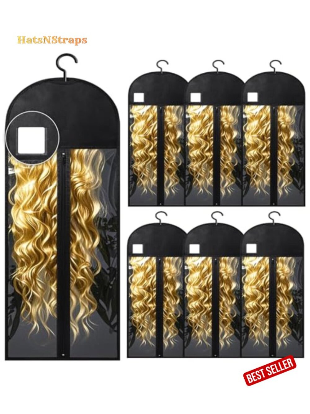 6 Extra Long Wig Storage Bags with Hangers Dustproof Travel Holder